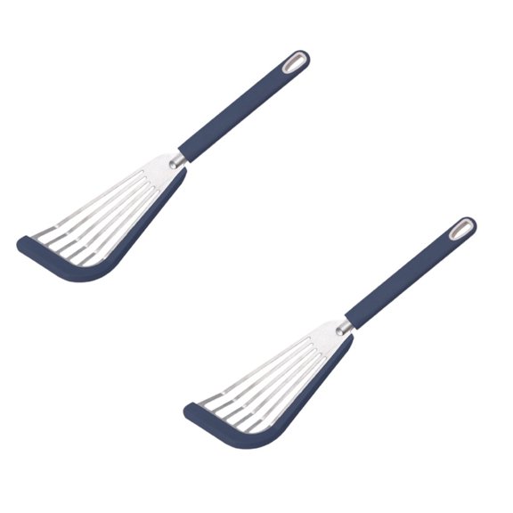 2Pcs Silicone Slotted Turner Spatula - Non-Stick Flexible Flipper for Eggs, Fish, Burgers - Heat Resistant & Kitchen Cooking Utensil - Handle, 13X3.5In (Blue2)