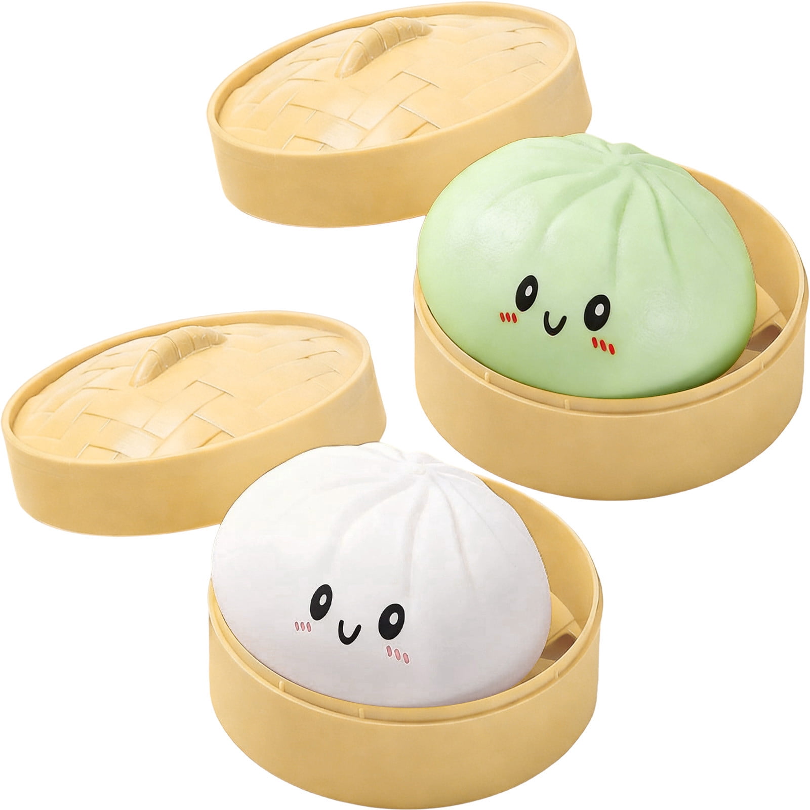 2Pcs Silicone Steamed Bun Stress Relief Set with Steamer, Realistic ...