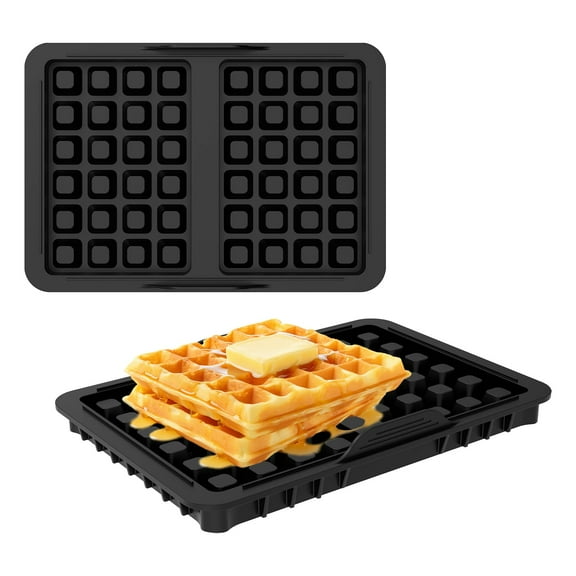 2Pcs Silicone Waffle Mold, Reusable Waffle Plates Waffle Baking Molds, Waffle Maker Baking Tray Mold, Muffin Pans Molds for Waffle Breakfast Cake, Black