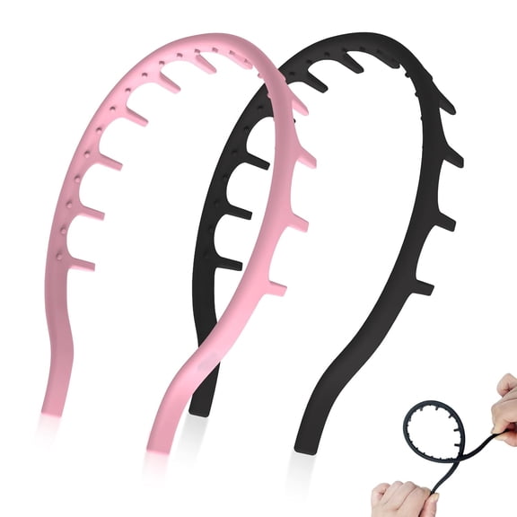 2Pcs Silicone Zig Zag Headbands for Women's, Non Slip Hairband | Wavy Headband with Teeth, Hair Zig Fashion Accessories, Ideal Gifts for Girls, Suitable for Daily Yoga Exercise (Black&Pink)