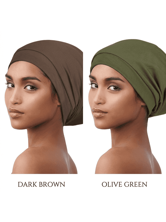 2-Pack Satin Lined Sleep Bonnets for Women and Men, Adjustable Slouchy Night Caps for Curly Hair, Locs, and Hair Wraps