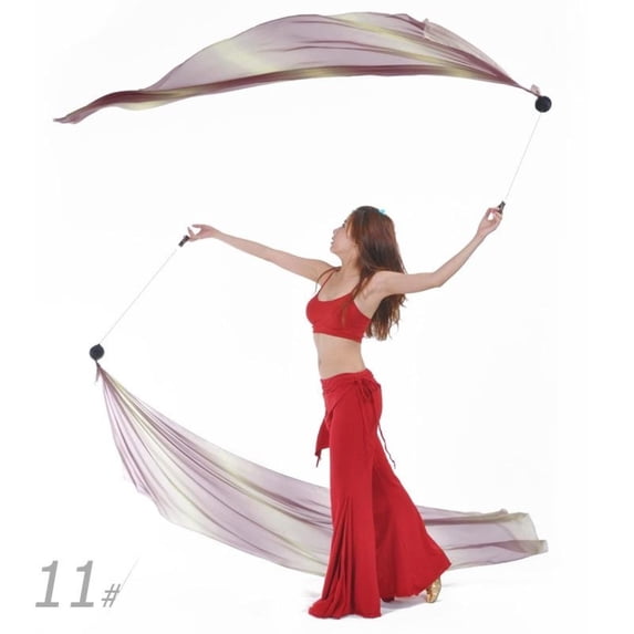 2Pcs Silk Veil with 2Pcs Poi Ball Belly Dance Poi Streamer Throw Ball in Haka Dance and Polynesian Dances,#11
