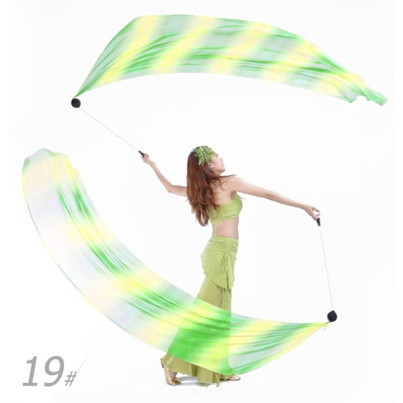 2Pcs Silk Veil with 2Pcs Poi Ball Belly Dance Poi Streamer Throw Ball in Haka Dance and Polynesian Dances,#19