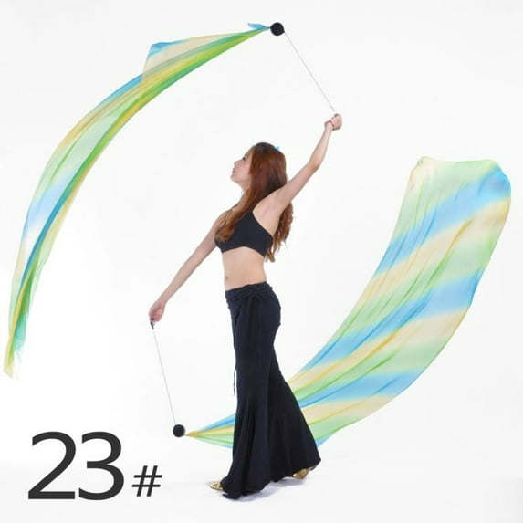 2Pcs Silk Veil with 2Pcs Poi Ball Belly Dance Poi Streamer Throw Ball in Haka Dance and Polynesian Dances,#23