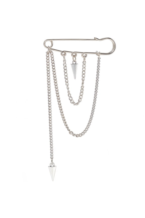 2Pcs Silver Safety Pin Brooches Long Tassel Brooch with Chain Dangle Bodkin Metal Personalized Punk Goth Decorative Hanging Alloy Pins