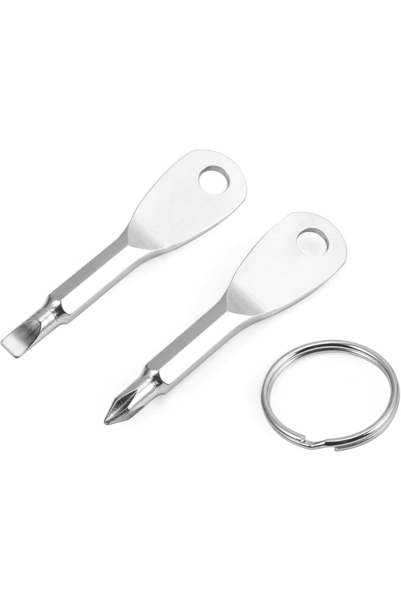 2Pcs Silver Screwdrivers Stainless Steel Flathead Cross Head with Key Ring Mini Screwdriver Multifunction Outdoor Tool Set Screwdrivers