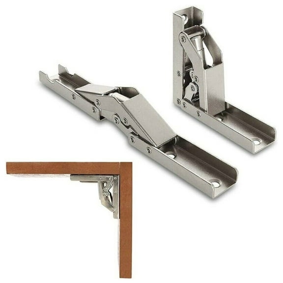2Pcs Silver Self-Locking Folding Hinges 90 180 Degree Spring Hinge for Cabinet Doors Cold Rolled Steel Adjustable No Drill Installation Hardware