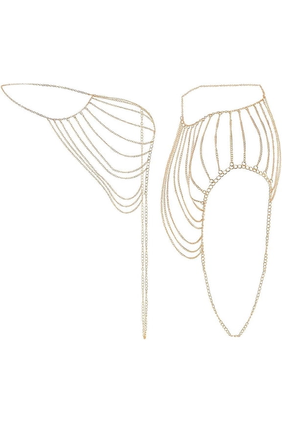 2Pcs Silver Shoulder Chain Layering Tassels Link Harness Wedding Body Jewelry Tassel Arm Chains Necklace Brid Gold