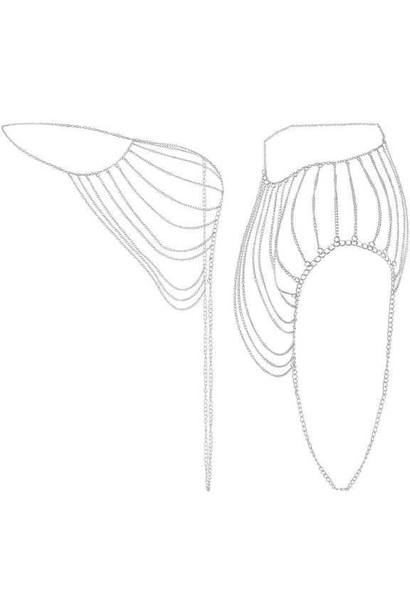 2Pcs Silver Shoulder Chain Layering Tassels Link Harness Wedding Body Jewelry Tassel Arm Chains Necklace Brid Silver