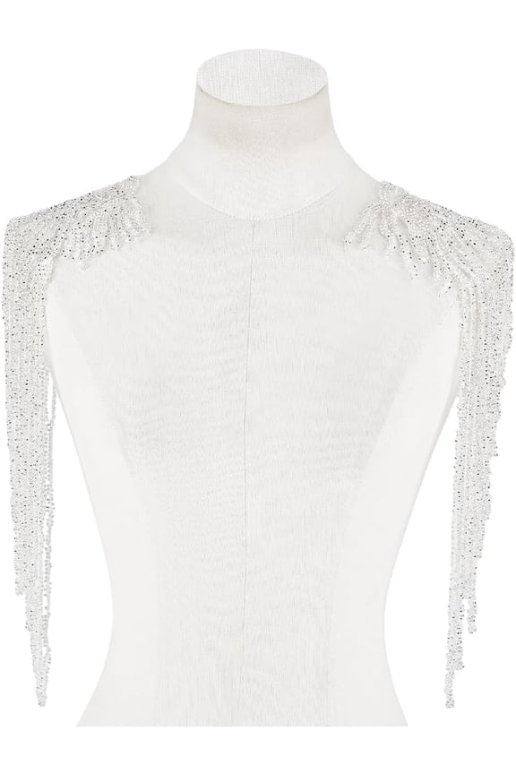 2Pcs Silver Shoulder Tassel Epaulettes Sparkle Link Chain Detachable Badge Vintage Glitter Fringe Lace Decorative Shoulder Appliques for DIY Women Clothing Accessories Wedding Dresses Party