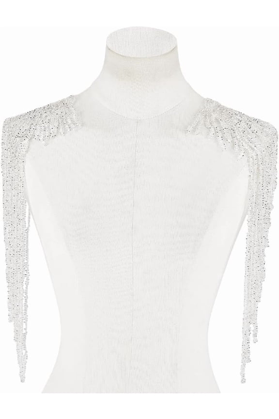 2Pcs Silver Shoulder Tassel Epaulettes Sparkle Link Chain Detachable Badge Vintage Glitter Fringe Lace Decorative Shoulder Appliques for DIY handcrafting