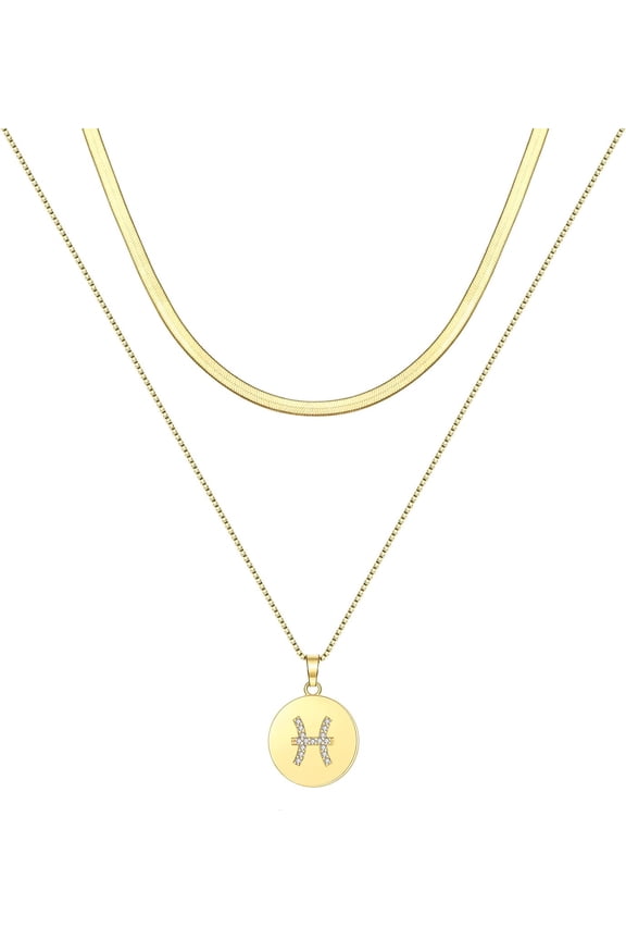 2Pcs Silver Zodiac Necklace For Women 12 Constellation Sign Necklace Cz Astrology Zodiac Star Necklace Birthday Gifts With Message Card Christmas Gifts 2023[Z4027]