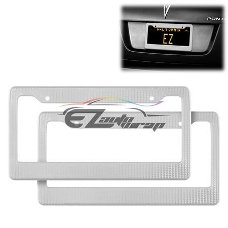 2Pcs Silver Carbon Fiber Printed Style License Plate Frames Front & Rear Bracket Cover