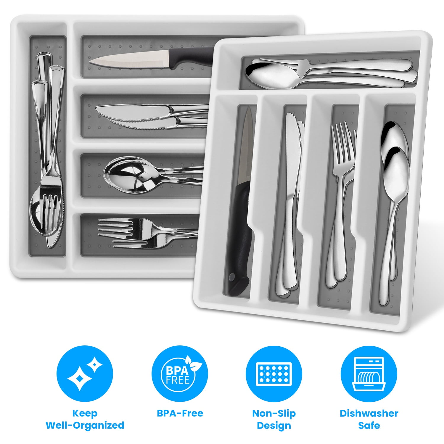 2Pcs Silverware Organizer, iMounTEK Utensil Flatware Organizer Kitchen