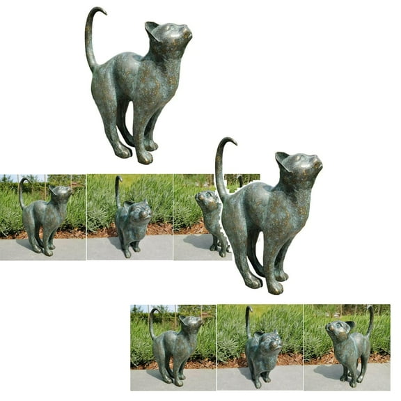 2Pcs Cat Resin Bronze Porch Courtyard Home Garden Outdoor Sculpture Statue Decoration Interesting Indoor And Outdoor Ornaments Desktop Ornament