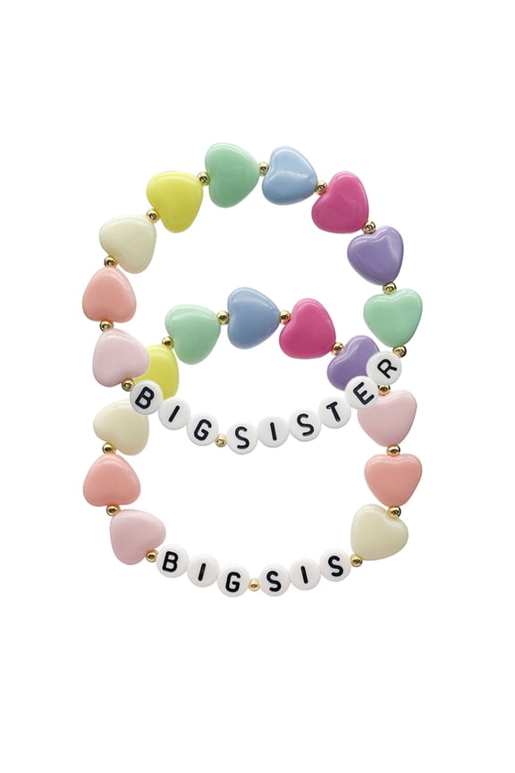 2Pcs Sister Bracelet Set Stylish Acrylic Bead Bangles Lettered Wristchain Jewelry for Siblings or