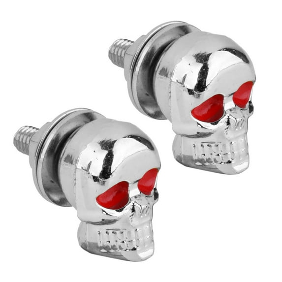 2Pcs Skull Bolt 3D Design Easy-Installation Electroplating Not Easy to Rust High Impact Resistant Decor Accessory Motorcycle Skull License Plate Frame Bolts Screw for Auto