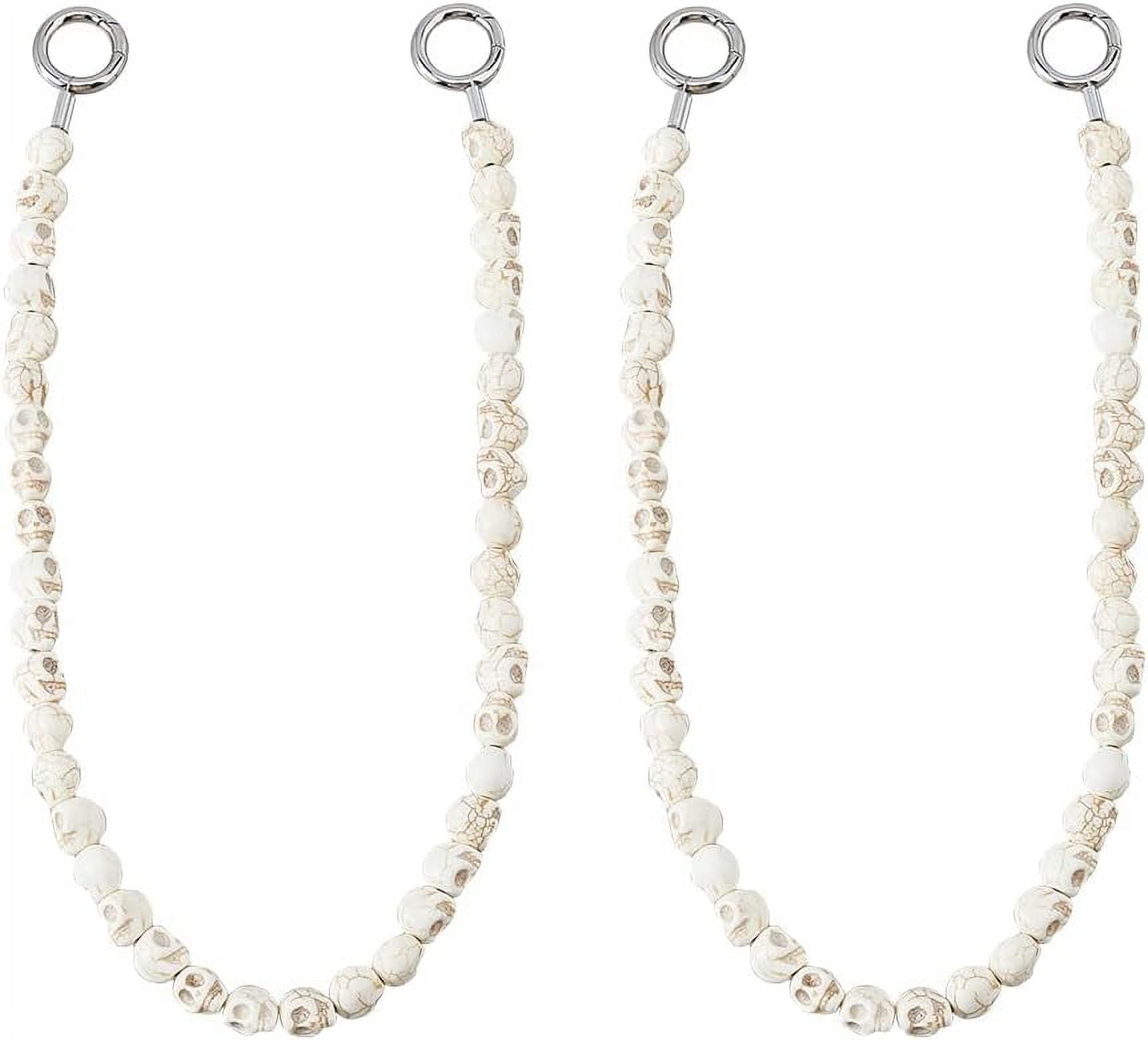 2Pcs Skull Curtain Tie Backs Natural Synthetic Turquoise Curtain Ties with Stainless Steel Rings White Curtain Holdbacks Decorative Tie Backs for Bedroom Office Drapes Curtain