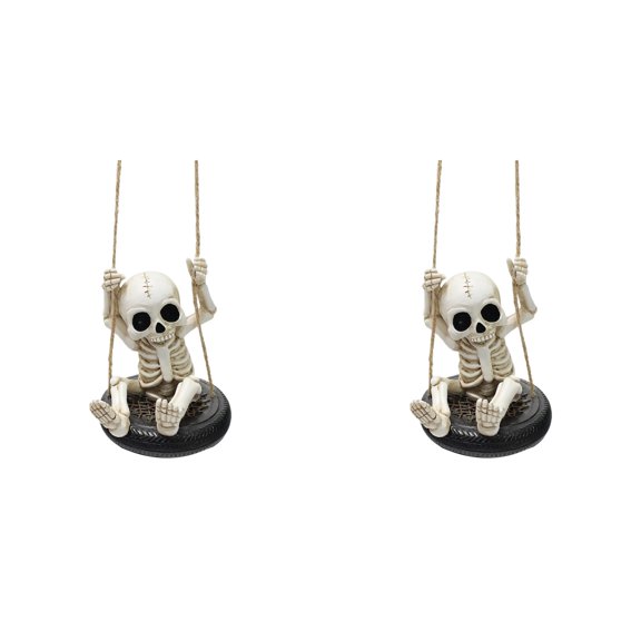 2Pcs Skull Decor Rear View Mirror Accessories Swing Skeleton Car Hanging Ornament Halloween Spooky Pendant for Gothic Christmas Tree Horror Gift for Men Women 2.6x3.5 Inch White