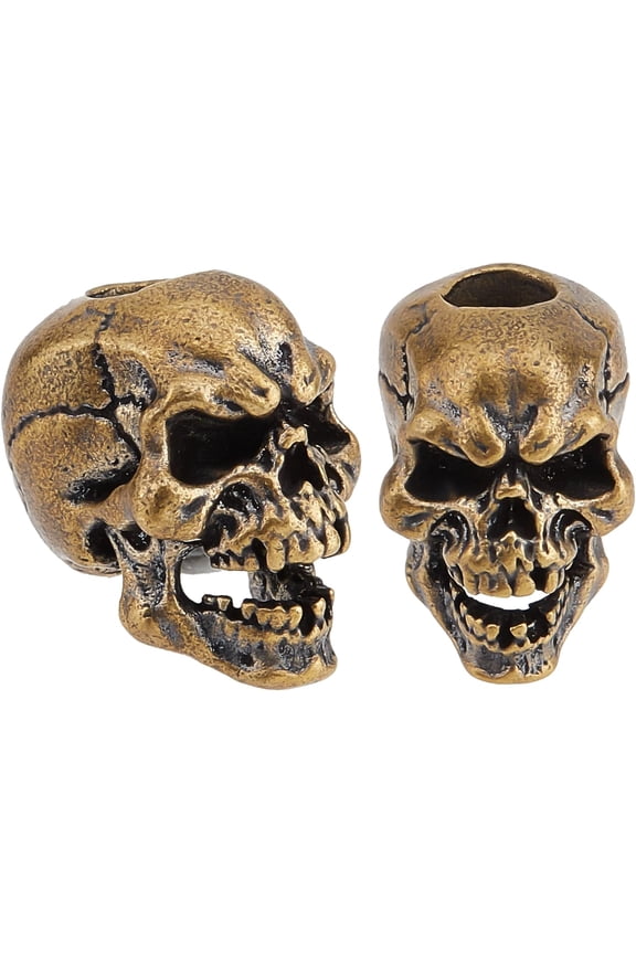 2Pcs Skull Knife Lanyard Bead EDC Charm Bead Brass European Beads Antique Bronze Large Hole Beads Paracord Cord Tool Bead 19x13x17mm