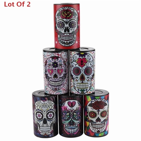 2Pcs Skull Printed Tobacco Storage Jar -Sealed For Freshness Perfect For Tobacco