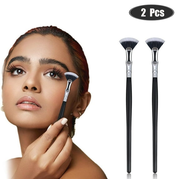 2Pcs SkyAuks Makeup Brushes, Fan Brush, Lash Fan Brush Eyelash Brush Professional Makeup Brush for Natural Lifted Effects and Enhance Lower Lashes, Black
