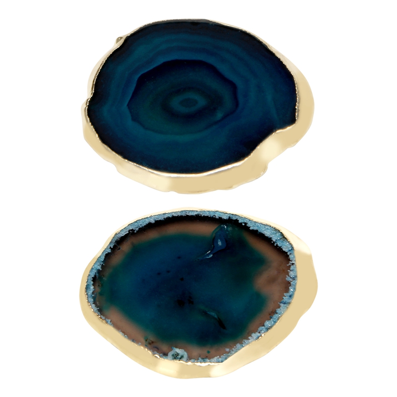 2Pcs Slice Blue Coaster Teacup Tray Decorative Design Stone Coaster