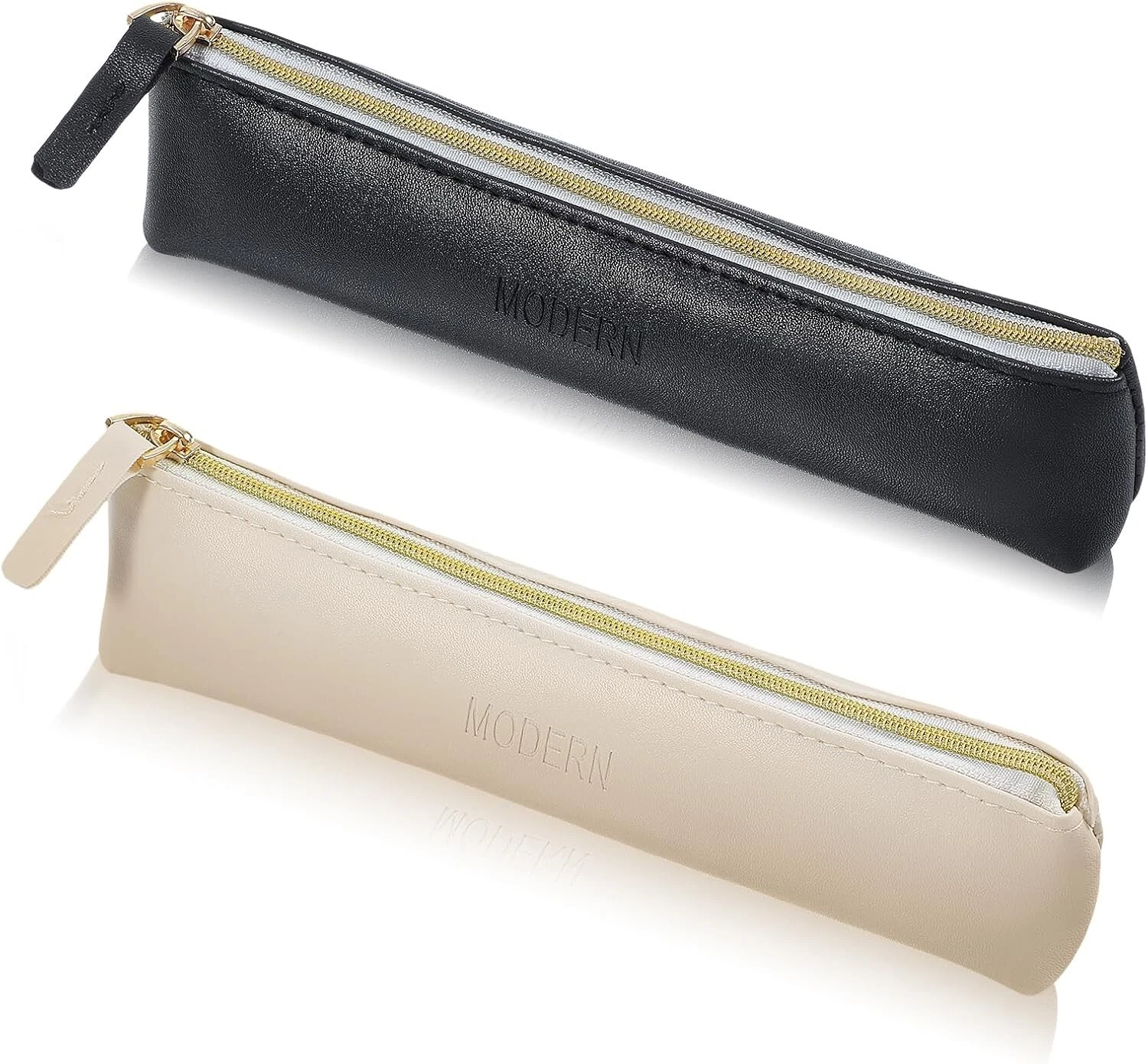 2Pcs Slim Pencil Case Small Pencil Pouch Portable Leather Makeup Brush Bag
