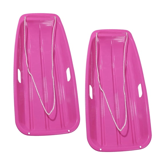 2Pcs Slippery Racers Snow Sled with Pull Rope and Handles Plastic Cold Resistant Toboggan Long Plastic Sled Board
