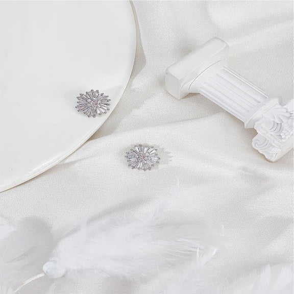 2Pcs Sliver Rhinestone Buttons Rack Plating Brass Micro Pave Clear Cubic Zirconia Buttons 16.5x15x9.5mm Hole: 1.2mm