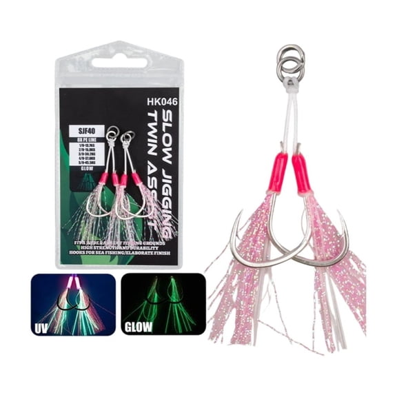 2Pcs Slow Quickly Fall Jigs Fishing Hook Luminously Double Fishing Assist Hook