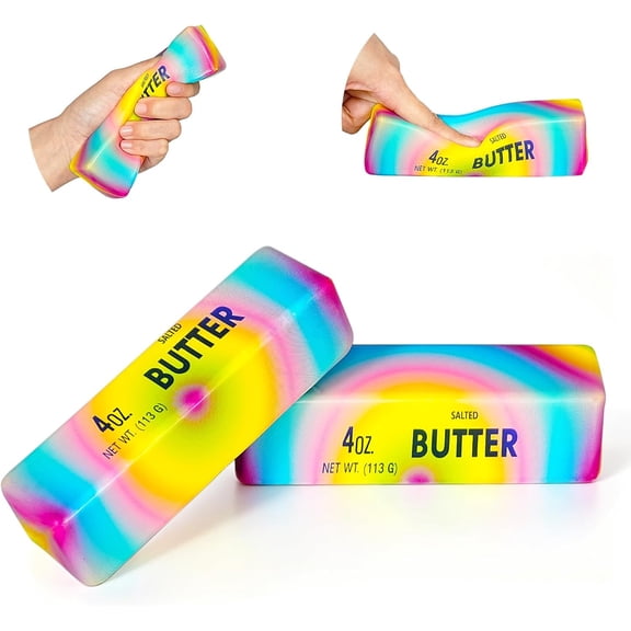 2Pcs Slow Rising Squishing Butter Stick, Sticky Butter Sticks Squeeze Toys, Realistic Food Squishies Fidget Toys for Decompression Anxiety Relaxation (2 PCS Rainbow)