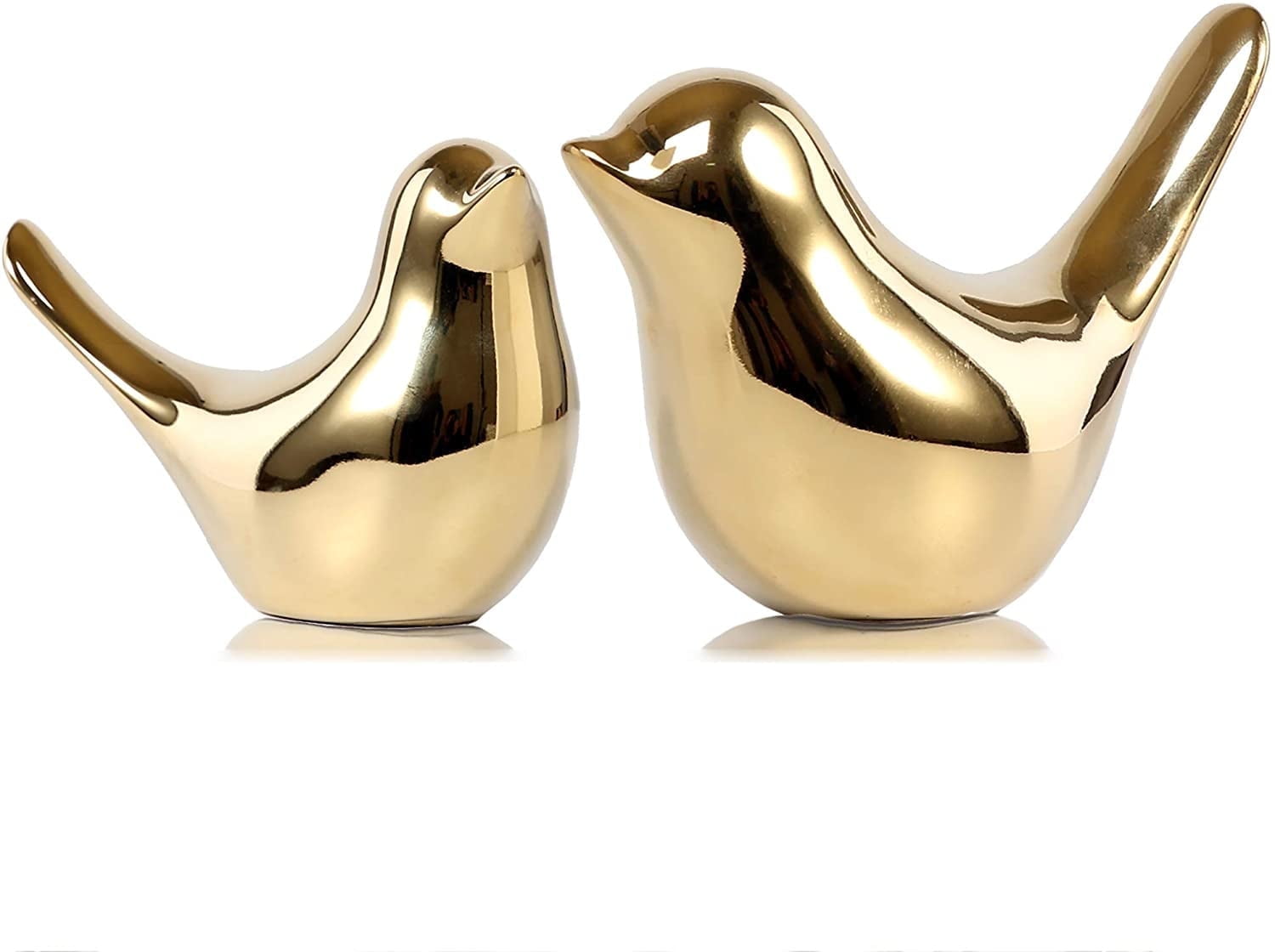Golden Ceramic Bird Figurines - Set Of 2 Decorative Birds For Home & Garden Decor