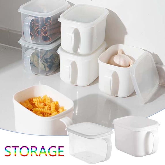 2Pcs Small Food Container, Kadlawus Small Food Container, Compact Airtight Storage Canister with Handle, Pantry Organizer for Coffee, Tea, Sugar, Spices and Snacks, Clear and Stackable, BPA Free