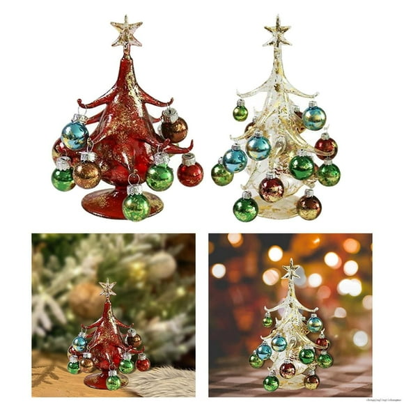 2Pcs Small Glass Christmas Tree Xmas Tree Desktop Home Decor Xmas Gift