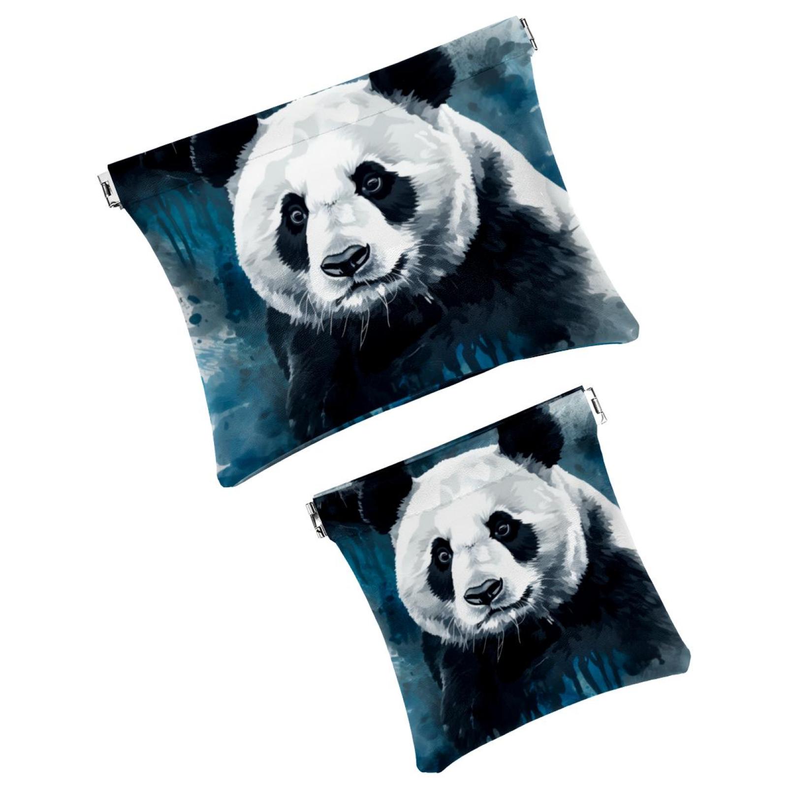 2Pcs Small Makeup Bag for Purse, Watercolor Panda Pocket Cosmetic Bag