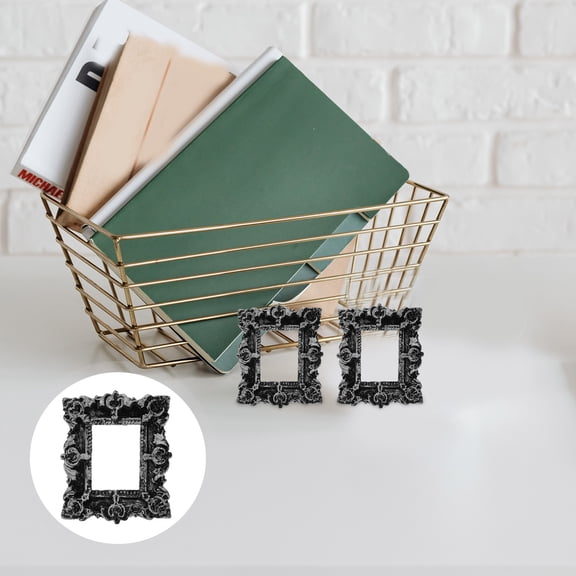2Pcs Small Photo Frame Kit Plated Silver Resin Vintage Style Picture Frames for Home Table Decoration