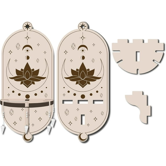 2Pcs Small Shelf Display Lotus Wooden Holder Magical Witch Stuff Boho Rustic Altar Shelf for Hanging Crystals Stone Necklace Witchy Room Wall Decor 3.03 x 7.01inch BurlyWood