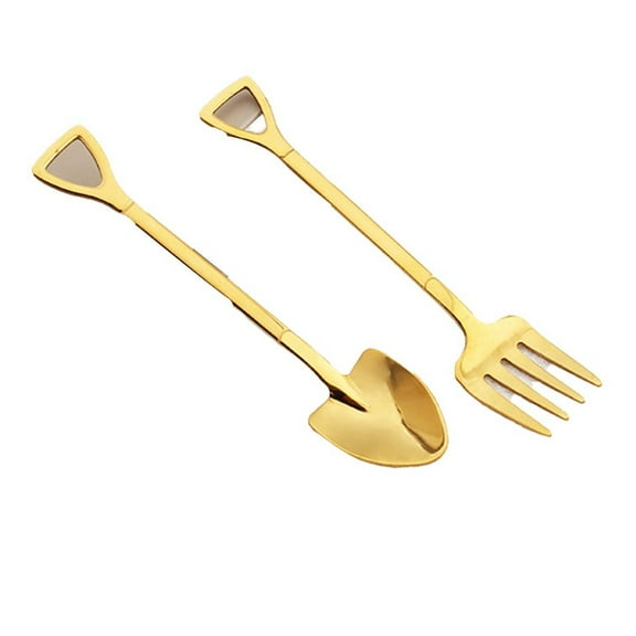 2Pcs Small Shovel Spoon Fork Tableware Coffee Stirring Spoon Stainless Steel Dinnerware Set Kitchen Tools And Gadgets