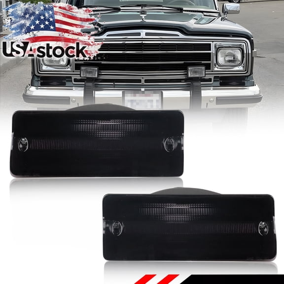 2Pcs Smoked Lens Front Bumper Parking Light Turn Signal Light Turn Warning Light DRL Daytime Running Light Cover For 1976-1991 Jeep Cherokee/Wagoneer/Grand Wagoneer/J10/J20/SJ No Bulb/Socket