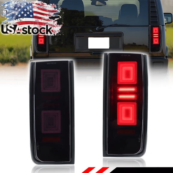 2Pcs Smoked Lens Rear Bumper Tail Light Brake Light Backup Light Reverse Light Turn Signal Light W/Red Amber White LED For 2003 2004 2005 2006 2007 2008 2009 Hummer H2 (Do not fit SUT Model)