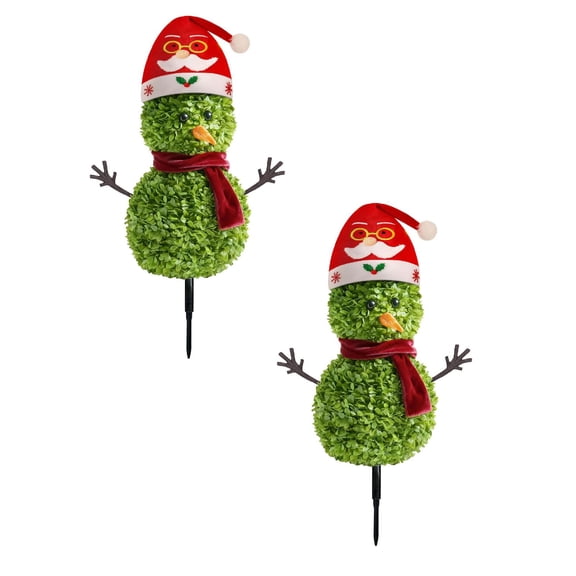 2Pcs Christmas Tree - Topiary Outdoor,21.65 Inch Topiary Trees Artificial Outdoor, Boxwood Bush Plants, Cedar Potted With Ground Spike Card Slot