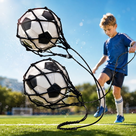 2Pcs Soccer Kick Trainer, Football Return Trainer Net, Adjustable Bungee Soccer Training Net, Hands-Free Solo Practice Equipment for Ball Control, Juggling, Kicking for Kids Youth Adults, Black