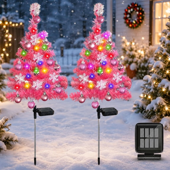 2Pcs Solar Christmas Trees for Outside,Solar Stake Lights Cemetery Grave