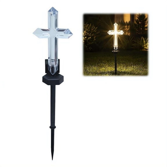 2Pcs Solar Cross Garden Stake Color Changing LED Pathway Light, Waterproof Outdoor Yard Decor for Lawn Garden Courtyard Light & Memorial Decoration