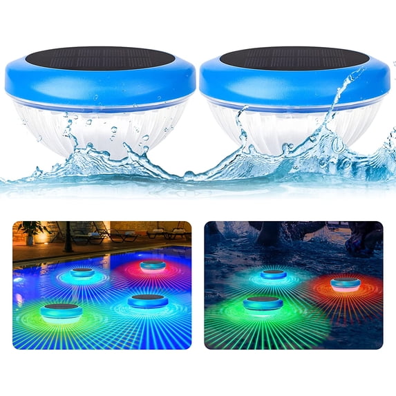 2Pcs Solar Floating Pool Lights,RGB Color Changing Floating Pool Lights for Swimming Pool,Waterproof Light up LED Pool Accessories,Outdoor LED Pool Lights That Float for Pool,Pond,Spa,Hot tub