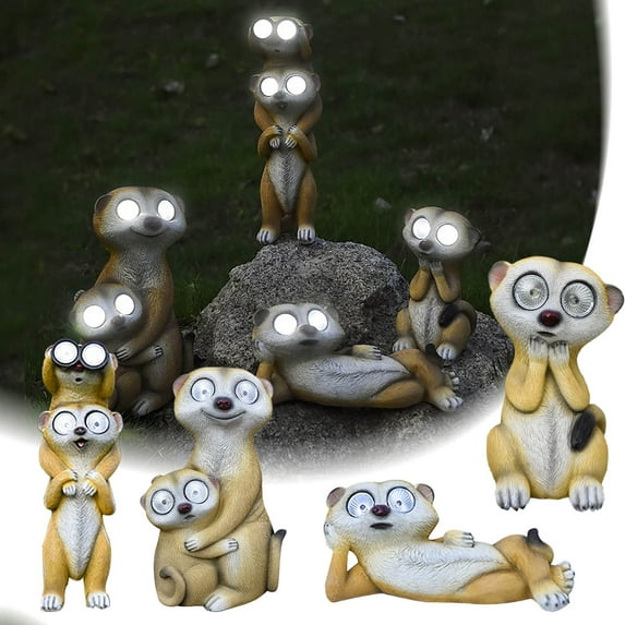 2Pcs Solar Garden Lights under $5! Yrmaups Solar Powered Meerkat Statue, Resin Garden Decor with LED Light, Outdoor Animal Ornament for Patio, Yard, Pathway, Home, Landscape, Night Lighting