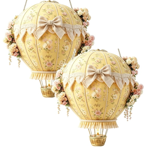 2Pcs Solar Hot Air Balloon Outdoor Flame Light Hanging Acrylic 2D Balloon Shape Lamp Porch | Solar Flickering Flame Pendant Window For Wedding Garden Hangs