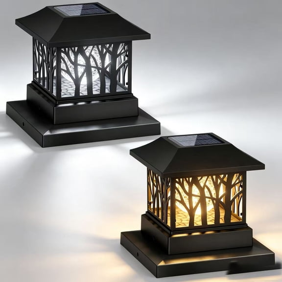 2Pcs Solar Powered Post Cap Lights, IP Waterproof Crackle Glass Column Lamps with 4 Light Modes, Outdoor Decor for Patio Deck Garden, Suitable for 4x4 & 6x6 Wood Posts