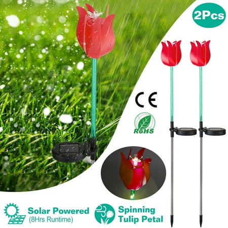 2Pcs Solar Powered Tulip Garden Light, Waterproof Landscape Stake Lamp Decorative Lawn Lights for Yard Driveway Walkway Patio, Red